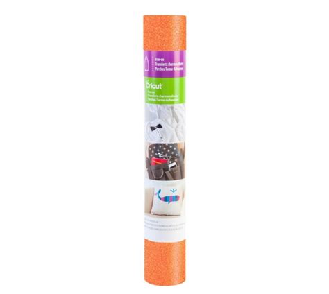 Cricut Glitter Iron-On  30x48cm (Fluorescent Orange); 1 roll 12 in. x 19 in. Glitter Iron-on; Ideal for T-shirts, team or club wear, bags, aprons, home decor, and more!; Use with all Cricut® cutting machines